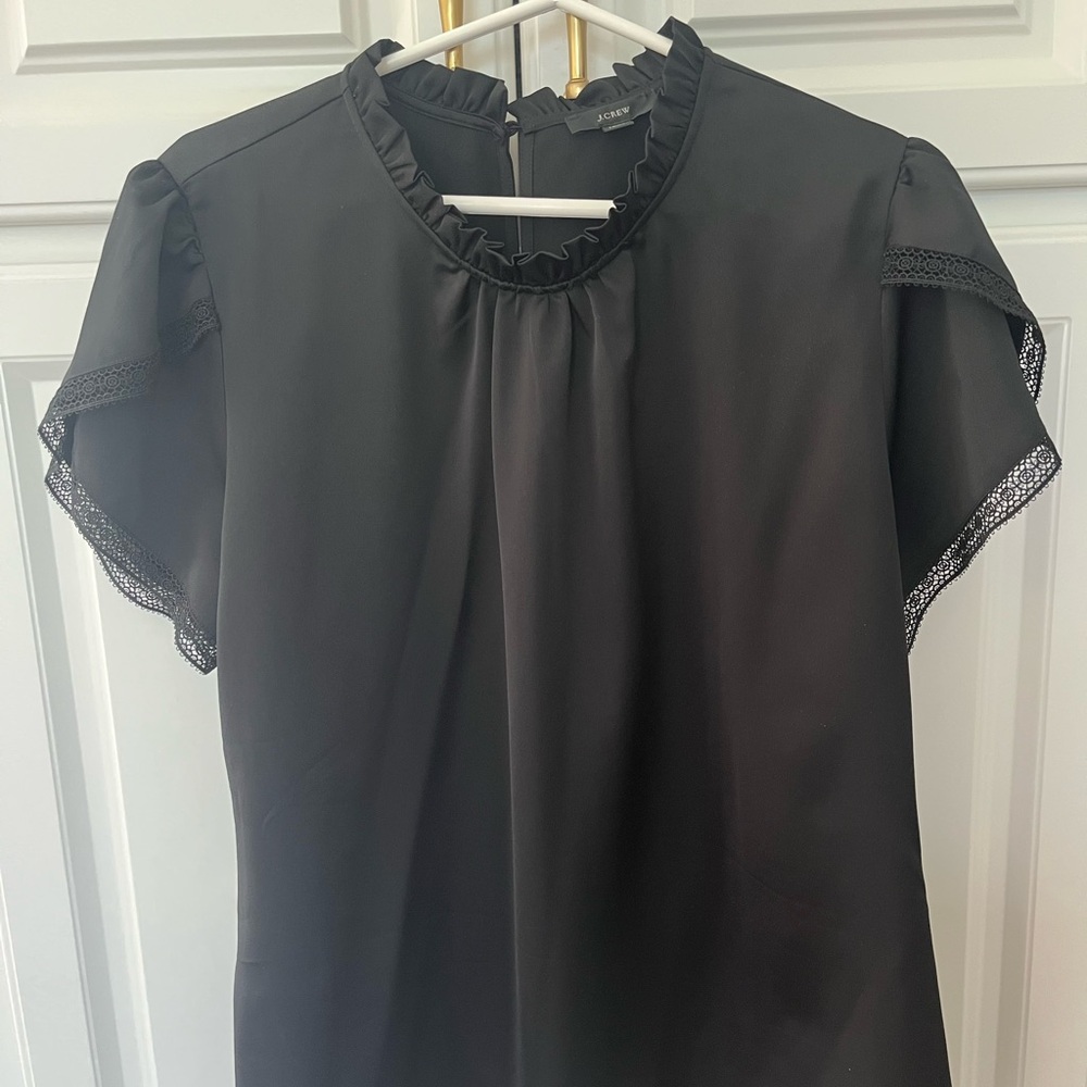 Acne Black Ruffle-Neck Short Sleeve Top